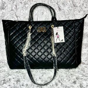 NWT Gilda Paris Large Quilted Tote Black Bag "G" Logo Quilted Tote MSRP $199